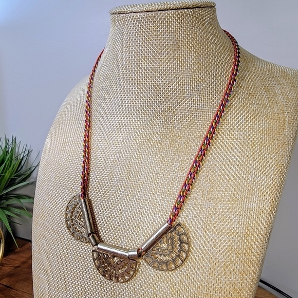 Old Navy Multi color braided necklace with Gold / Brass Tone Half Moon Pendant - Picture 7 of 16